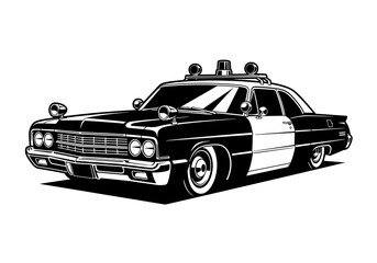 Classic Police Muscle Car Patrol Sedan Vector Silhouette Isolated on White Background © Saad Hassan