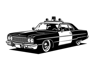 Classic Police Patrol Sedan Retro Car Vector Silhouette Isolated on White Background © Saad Hassan