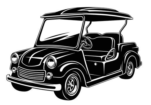 Classic Open Golf Cart Utility Vehicle Vector Silhouette Isolated on White Background