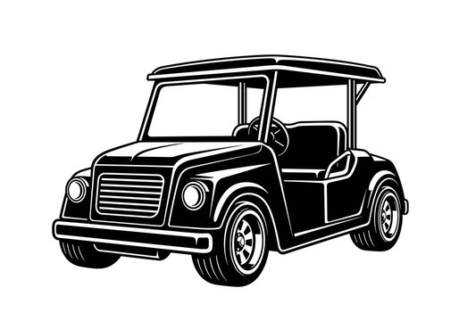 Compact Golf Cart Utility Vehicle Vector Silhouette Isolated on White Background