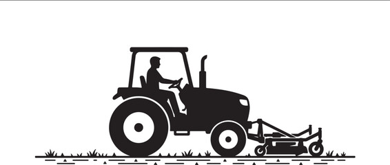 Silhouette of a man driving a tractor mowing grass in a field also transparent background farming © BeCoolOk