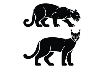 Obraz premium Panther and lynx cat silhouettes black icon