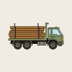 Fototapeta premium Modern Flat Design Truck Transporting Timber Logs For Industrial Use