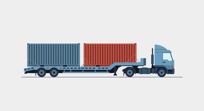 Modern Flatbed Truck Hauling Two Intermodal Shipping Containers Illustration