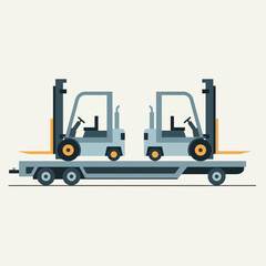 Naklejka premium Modern Forklifts Transported On Flatbed Trailer