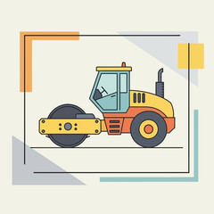 Modern Illustration Of A Compact Steamroller Machine For Roadwork Projects