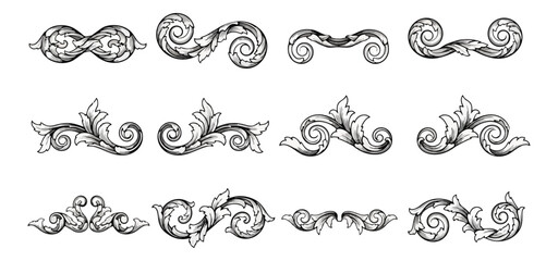 Fototapeta premium Decorative floral ornaments on black background
