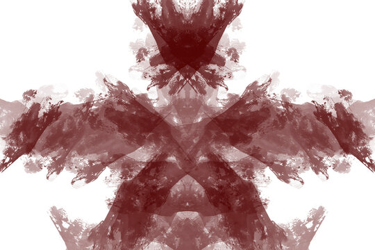 Manchas de tinta roja que crean dibujos abstractos, usadas en psicolog&iacute;a, con fondo transparente.
