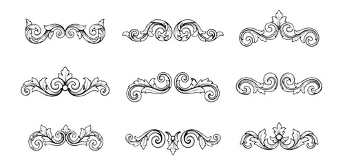 Ornamental floral designs collection isolated on black background elegant decorative elements