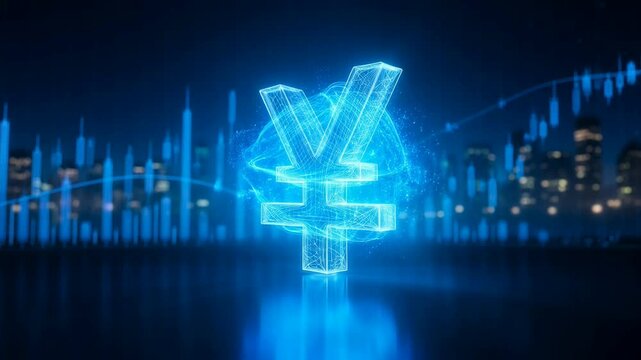 Futuristic 3 d blue digital crypto symbol with stock market graph background, modern technology and financial growth concept, glowing virtual currency for business finance and tech industry
