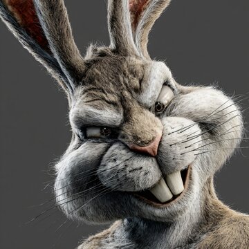 Ein grimmig schauender Osterhase mit b&ouml;sem Blick.