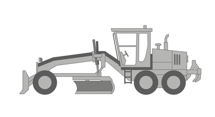 Fototapeta premium Modern Motor Grader Machine For Construction And Road Building In Simple Vector Art Style