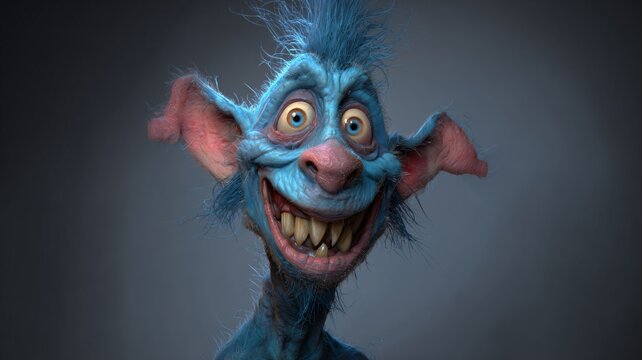 Die Karikatur eines lustigen, lachenden Monsters.