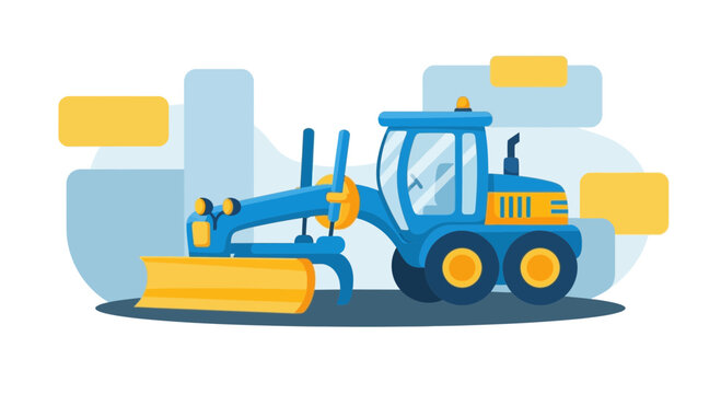 Modern Motor Grader Flat Design Construction Vehicle Illustration