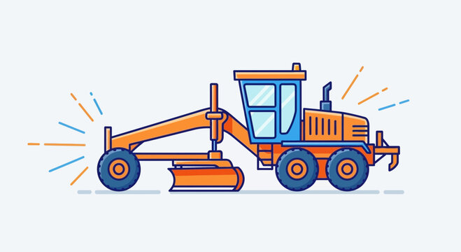 Modern Motor Grader Flat Design Illustration On White Background