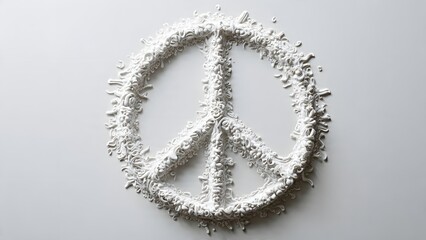 Obraz premium A peace symbol meticulously formed from a fine white powder against a stark white background