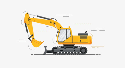 Modern Yellow Excavator Machine Vector Illustration Construction Equipment