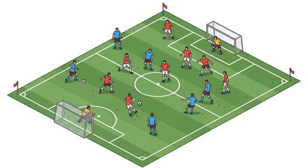 Soccer Field with Players and Goals. © wahno
