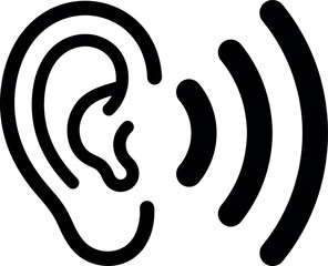 Obraz premium Minimalist line art icon of a human ear with sound waves for hearing aid technology audio accessibility and podcast listening branding designs
