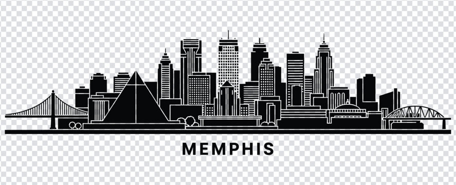 Memphis city skyline silhouette with famous landmarks and bridges