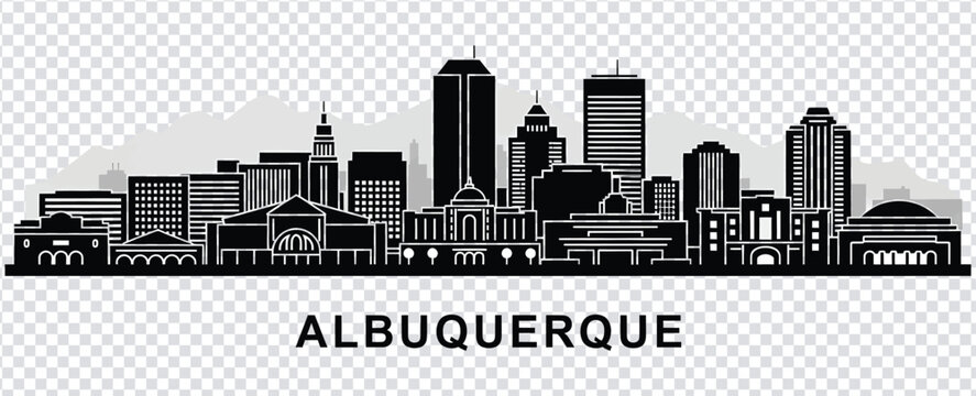 Albuquerque city skyline with iconic buildings and landscape