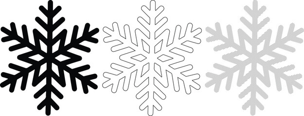 Fototapeta premium Snowflake Icons Set Black White Gray Vector Illustrations Isolated