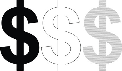 Obraz premium Three Dollar Signs in Black White and Gray Stripes on White Background Financial Concept Stock Graphic