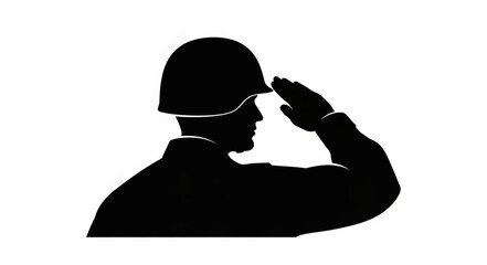 Soldier Silhouette Saluting in Profile.