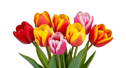 Obraz premium A vibrant bouquet of colorful tulips against a solid