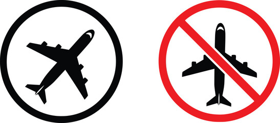 Symbols indicating allowed and prohibited air travel in circular icons. Vector © JESMIN