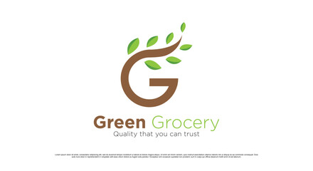 Modern green nature logo design with white text on a dark blue background for eco-friendly branding.