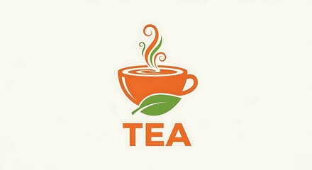 a logo of a cup of tea with a green leaf illustration