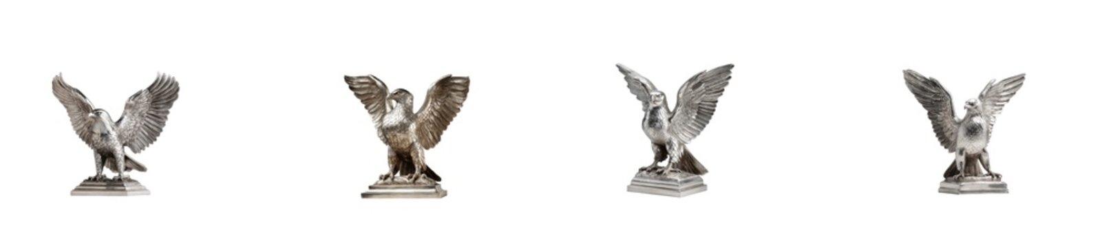 Silver eagle bird statue isolated on transparent background