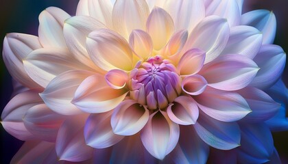 Fototapeta premium A Detailed Artistic Composition Of A White Dahlia Or Chrysanthemum With A Pastel Gradient Center