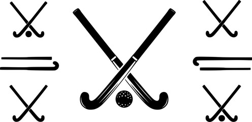 Field hockey stick silhouettes, Field hockey sticks and ball silhouettes, Crossed field hockey sticks vector, Field hockey silhouettes, Field hockey vector illustration 