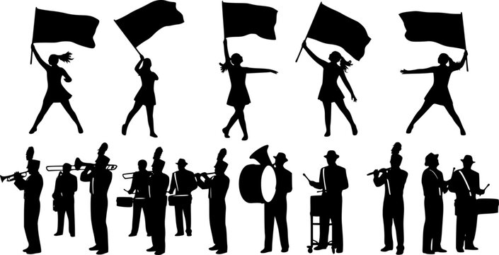 Marching band svg, Color guard svg, Color guard silhouette, Marching band silhouette, Color guard flags svg, Color guard vector set

