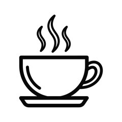 Steaming Coffee Cup Icon Vector Line Art Simple Black and White