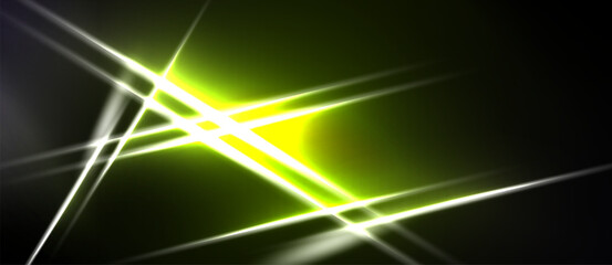 Naklejka premium Abstract energy lines intersect, creating bright yellow glow against dark background. Dynamic composition evokes speed, power.