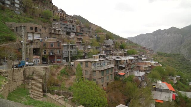 The Hauraman Valley with a typical Kurdish village in the Zagros Mountains. Kurdistan