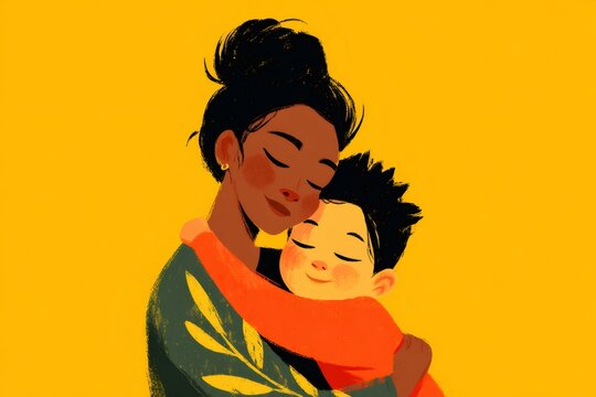 Mother hugging son showing family love and connection