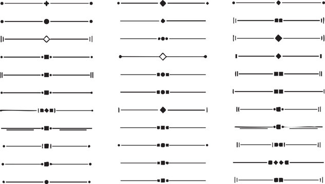 Set of dividers and text separators in black, graphic design elements, vector illustration, transparent background.