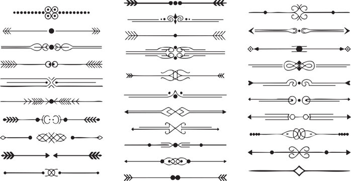 Decorative vector arrow dividers and scroll elements, vintage style line art for typography and page design projects
