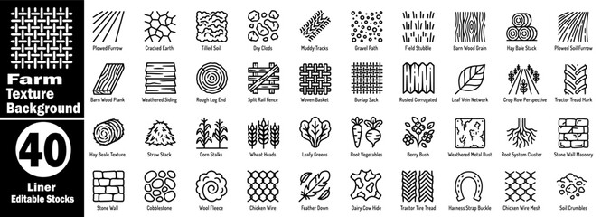 Natural farm texture icons. Featuring a weathered wood and stone wall detail vector illustrator. © Hafiz