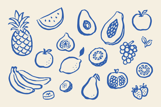 Fruit collection naive hand drawn vector illustration