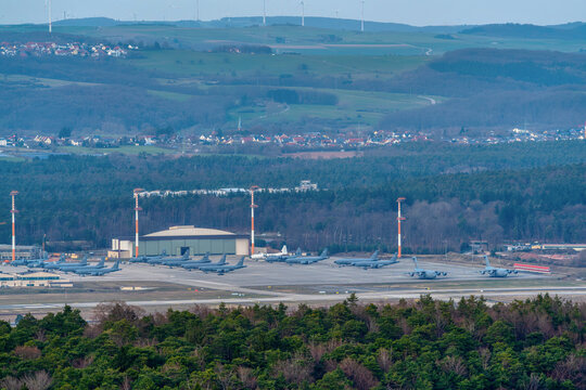 Ramstein Air Base with military aircraft in Germany