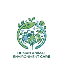 Human Animal Environment Care Logo with Family, Pets, and Nature

