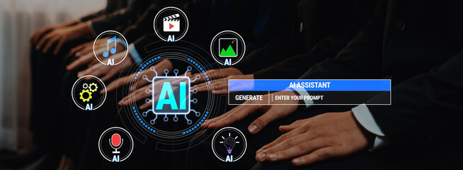 Hands of Business Professionals Ready to Engage with AI Technology for Efficiency and Innovation in...