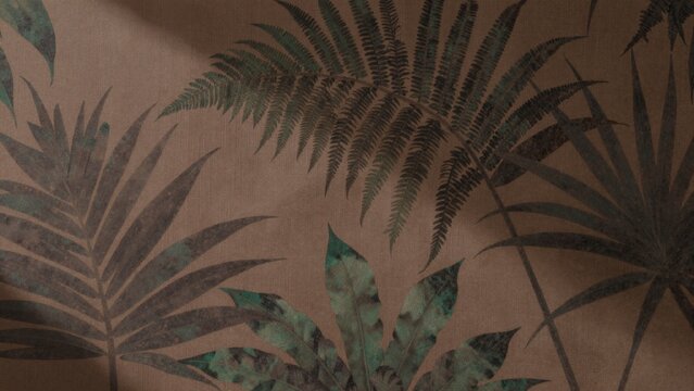 High-resolution featuring seamless pattern tropical plants against textured beige-brown paper background arran