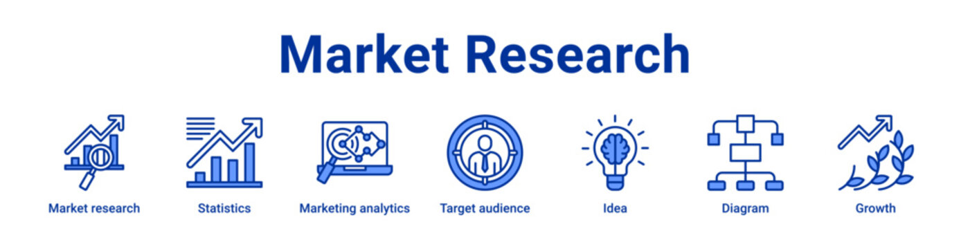 Market Research Icon Banner and Collection