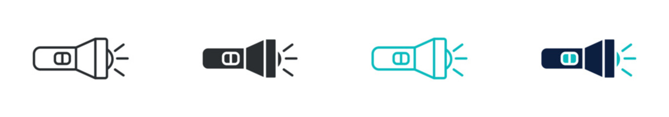 Flashlight icon set, handheld torch light illumination symbol, outline and solid and color style. Vector illustration. © Masuda Akthar